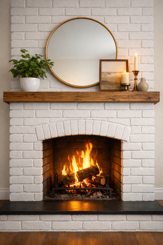 Painted brick fireplace