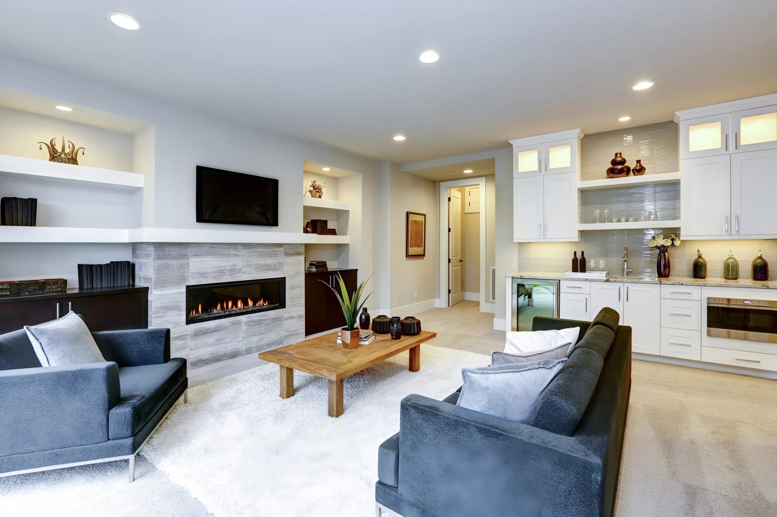 Living space with light neutral beige paint and a modern finish by an interior painter in Lawrence, KS