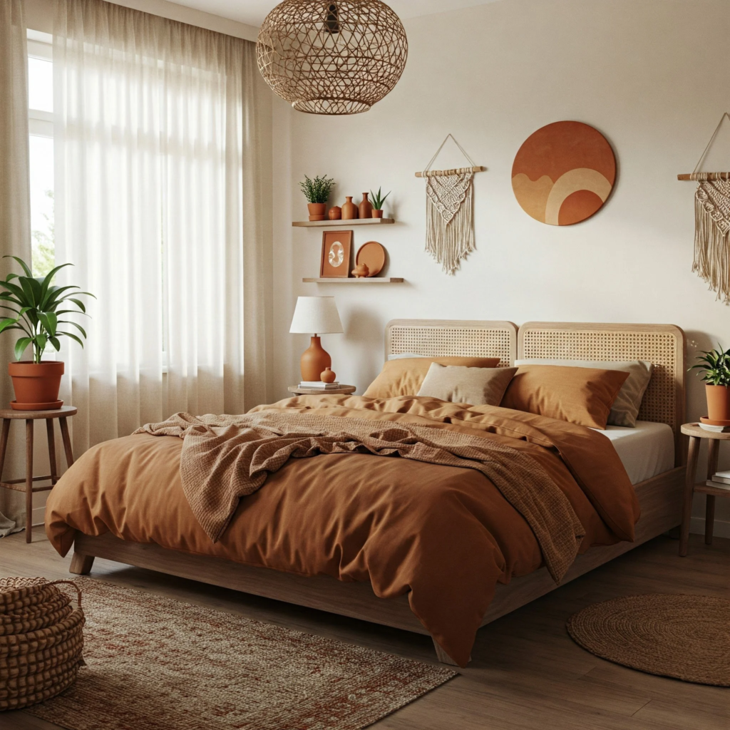 Warm beige wall paint paired with earthy décor by an interior painter in Gardner, KS.